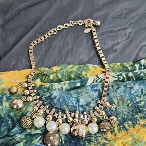 Susan Graver Gold Necklace with Pearl and Textured Charms